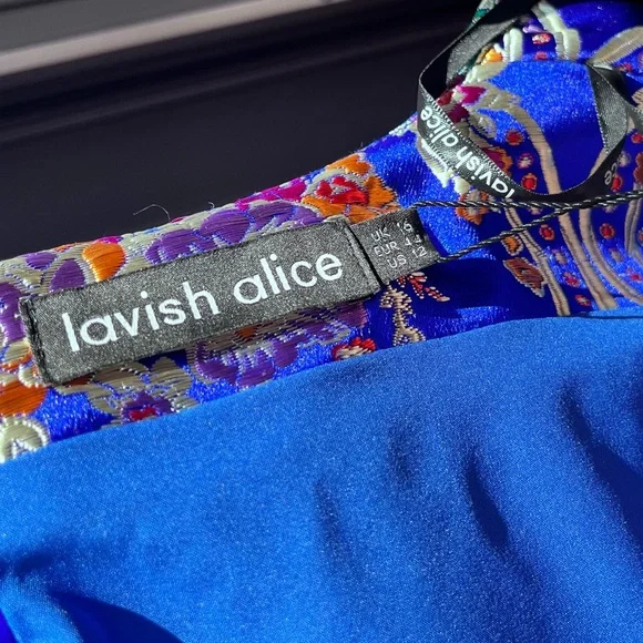 Lavish Alice: Jacquard Corset Embroidered Chinese Cobalt Wrap Mini Dress - Picture 10 of 13